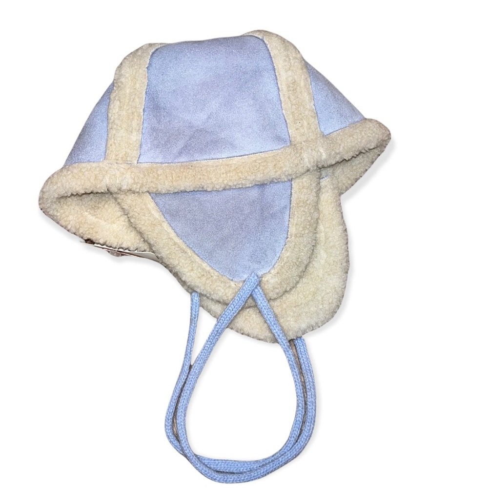 Hanna Andersson Toddler Faux Leather Hat Cream Blue Size 5 NWT